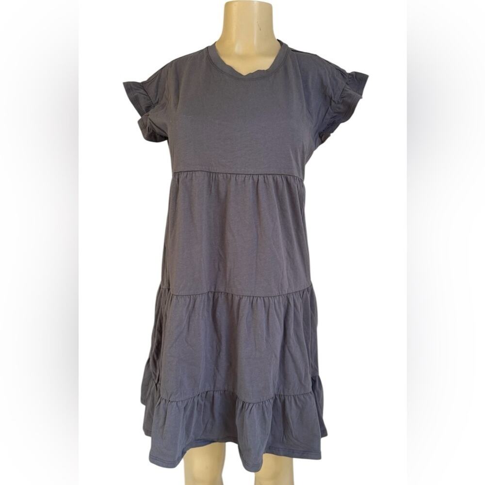 Time and Tru Women’s XS Gray Ruffle Sleeve Tunic Top Short Sleeve Casual